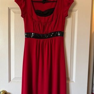 Byer California Red Midi Dress with Black Sequin Detail
